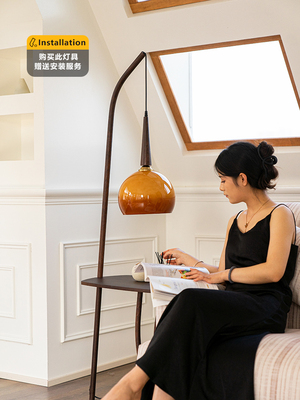 林恩的概念古董风格落地灯客厅卧室气氛灯实木垂直沙发钓鱼灯