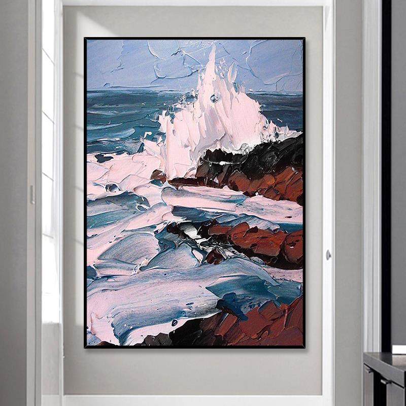 手绘立体刀画大海波涛抽象现代装饰画玄关走廊过道挂画风景油画,家居饰品,油画,淘宝优惠券,粉丝福利购,淘宝优惠卷