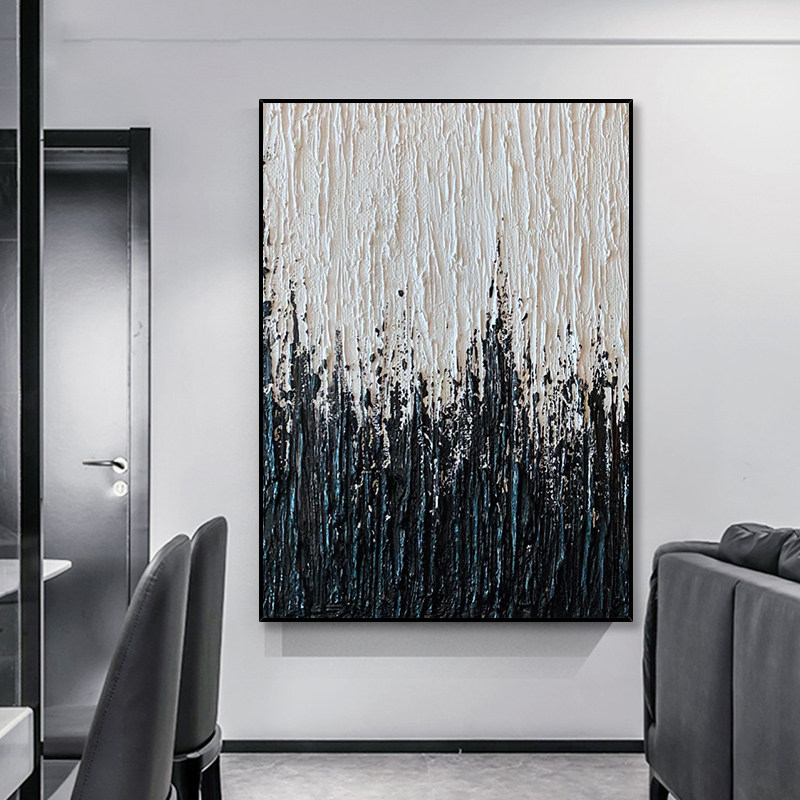 纯手绘黑白抽象画轻奢极简玄关挂画现代北欧装饰画酒店样板房配画