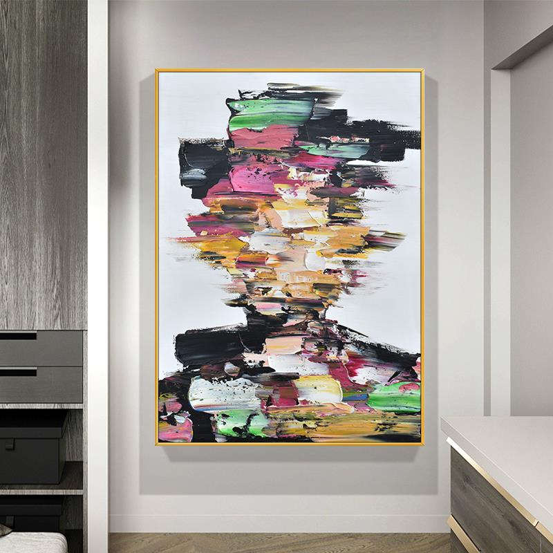 手绘抽象人物少女油画客厅背景墙装饰画现代轻奢立体肌理卧室挂画图片