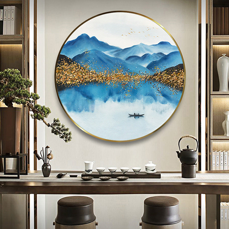 山水意境油画玄关餐厅客厅蓝色