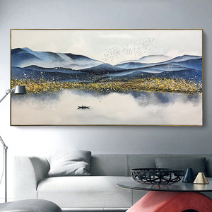 纯手绘新中式客厅山水油画简约沙发背景墙装饰画现代轻奢挂画原创