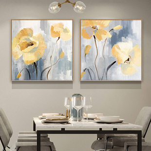 手绘植物花卉油画简美北欧百合花色彩美式双联大幅客厅餐厅装饰画