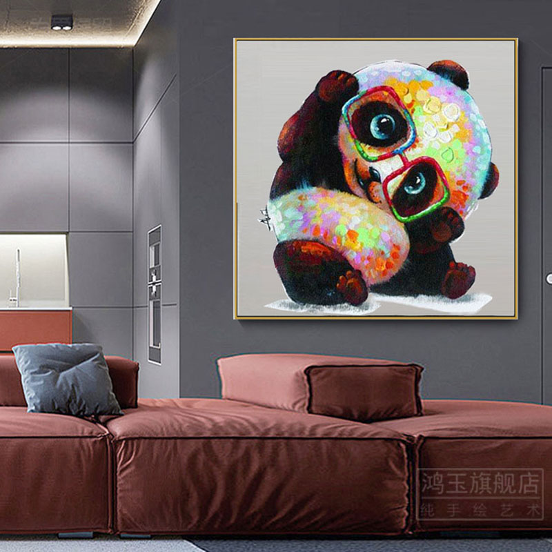 纯手绘可爱卡通油画十二生肖动物挂画儿童房卧室装饰画现代简约画图片