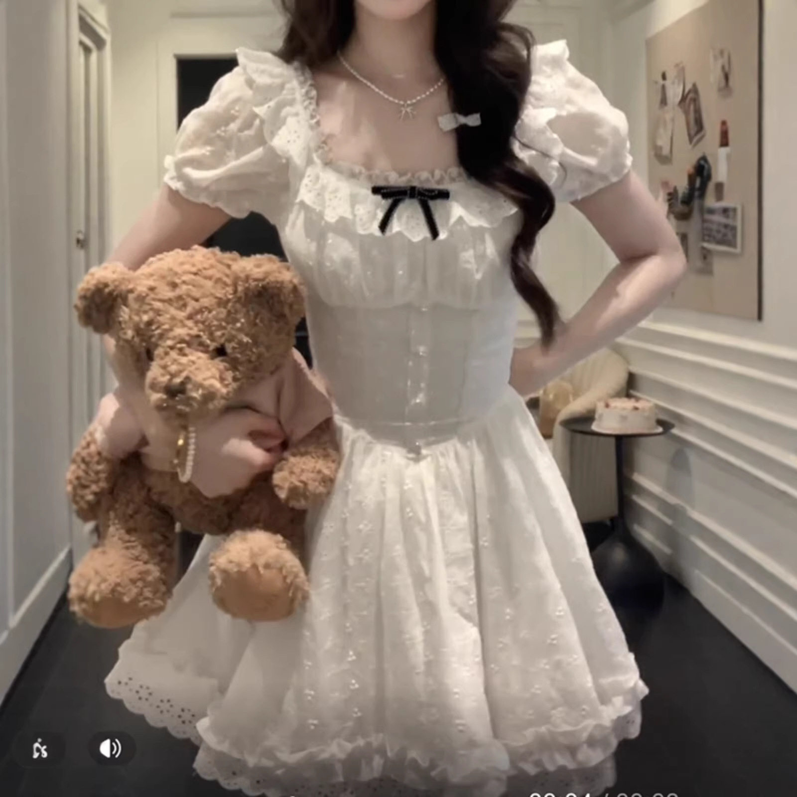 白色公主风连衣裙女夏日绝美白月光初恋小个子甜美温柔花边蓬蓬裙