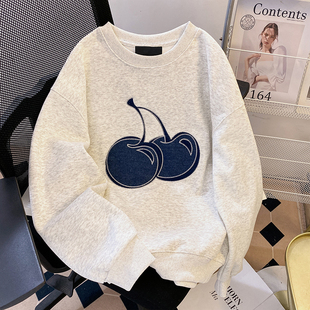 2026新款宽松oversize刺绣加绒卫衣女款小个子大码胖mm遮肚上衣服