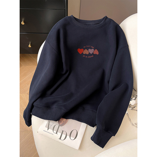 加绒卫衣女款秋冬季2026新款胖mm宽松大码遮肉显瘦无帽外套小个子