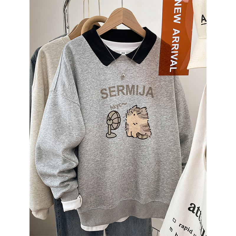 卫衣女宽松慵懒风无帽外套上衣服