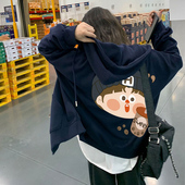 宽松韩系慵懒风开衫 胖mm高街大码 连帽卫衣女2026秋冬新款 拉链外套