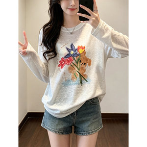 胖mm大码雪花棉长袖t恤女夏季2026新款爆款宽松防晒罩衫白色上衣