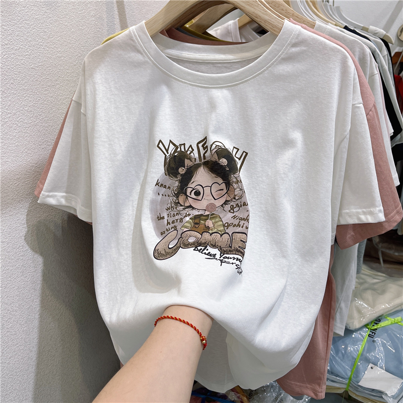 高级感大码雪花棉短袖女t恤夏季