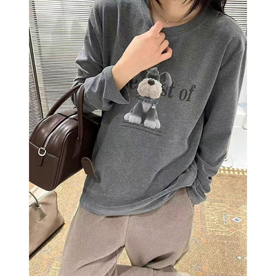 长袖t恤女秋冬韩版慵懒风软糯宽松卡通风高级感超好看灰色打底衫