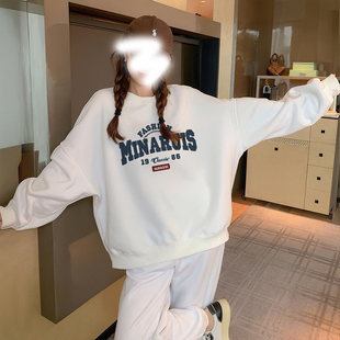 新品圆领卫衣女宽松2026新款秋冬季加绒加厚无帽女款巨好看上衣服