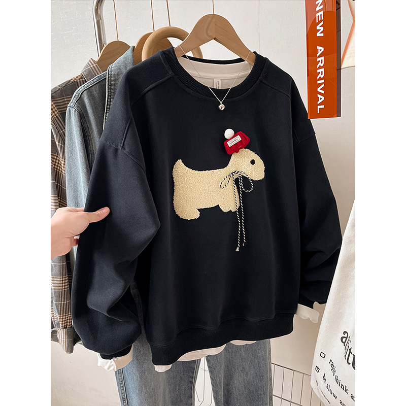 胖mm大码刺绣卫衣女秋冬加绒加厚