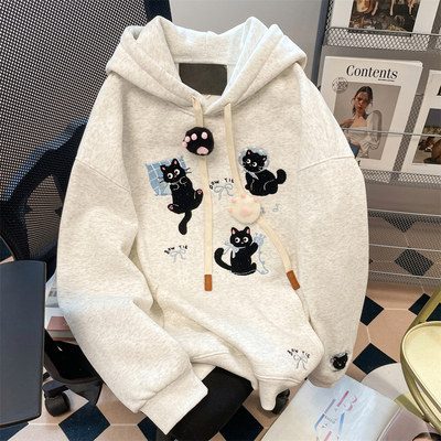 猫咪刺绣卫衣外套女秋冬加绒加厚