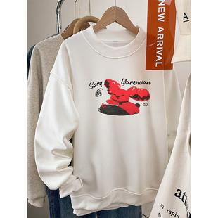 半高领卫衣女款加厚无帽2026新款大码胖mm秋冬季加绒宽松长袖上衣