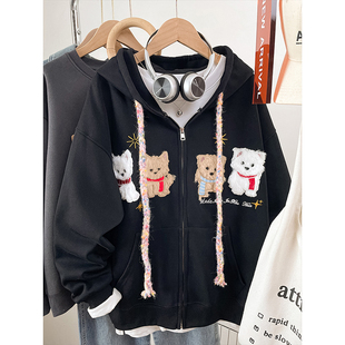 冬季加绒加厚小个子连帽卫衣女款2026新款大码胖mm刺绣上衣服外套