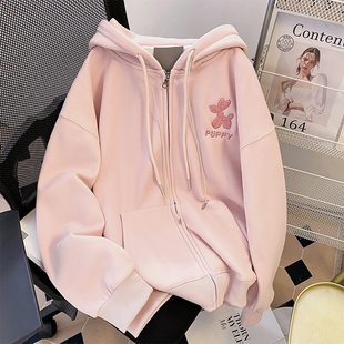 美式胖mm大码小个子连帽卫衣女款2026新款秋冬季加绒加厚刺绣上衣