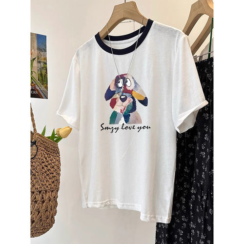 小众正肩雪花棉圆领短袖t恤女