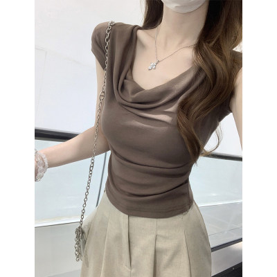 【优质面料】修身荡领短袖上衣服