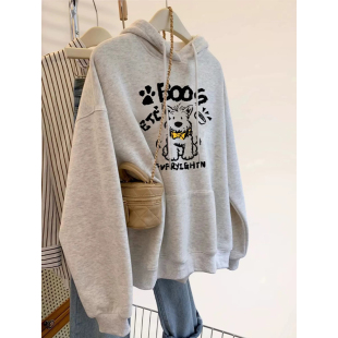 显瘦200斤胖mm连帽加绒卫衣 爆款 宽松慵懒风大码 上衣2026秋冬新款