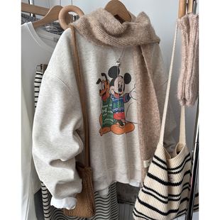 2026新款冬季百搭休闲宽松圆领卫衣女款加绒加厚胖mm大码长袖上衣