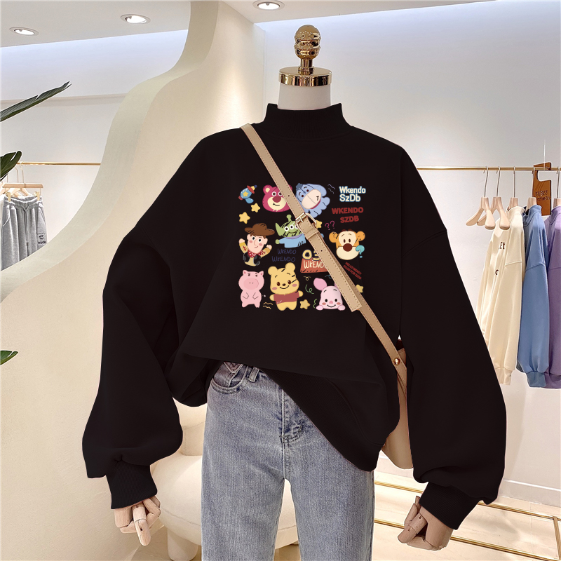 美式复古半高领卫衣外套女小个子