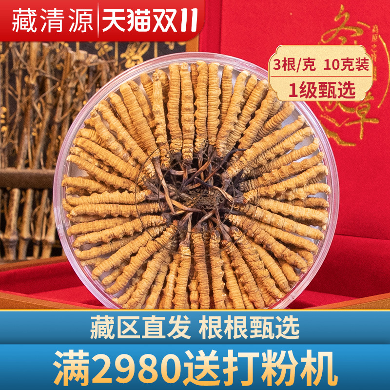 藏清源虫草正品3条/克10克30条礼盒装冬虫夏草干货旗舰店无断草