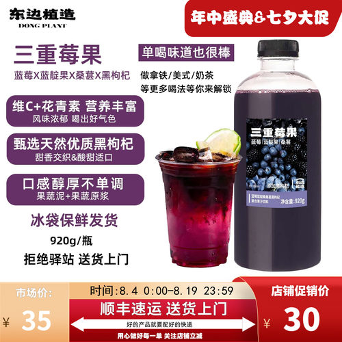 【920g】东边植造蓝莓蓝靛果桑葚黑枸杞复合果汁奶茶专用920g