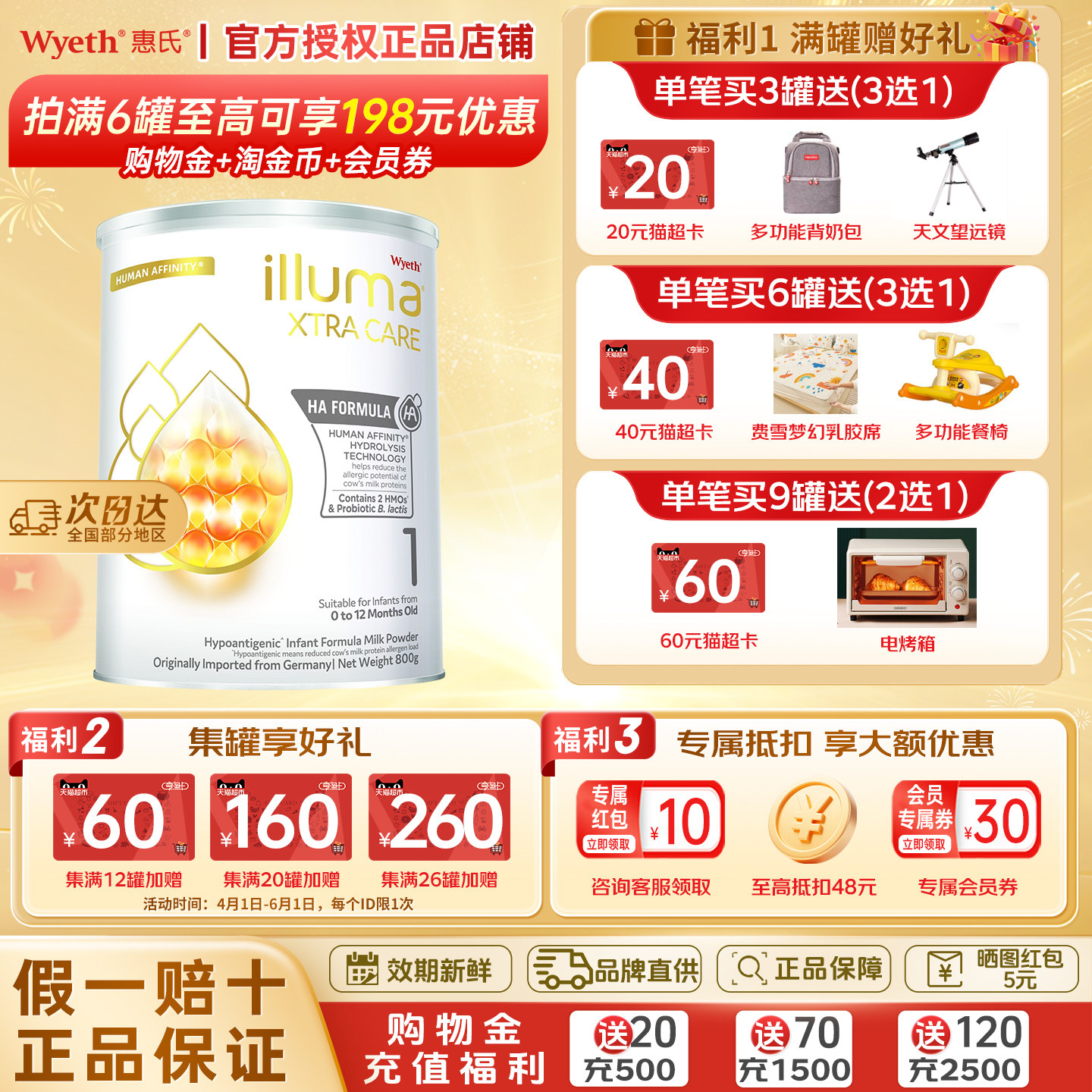 惠氏启赋港版HA1段800g敏适适度水解奶粉低敏防敏新生婴儿奶粉