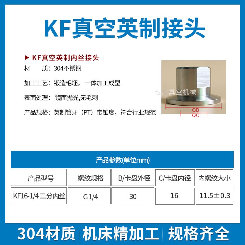 真空KF卡盘内丝 快装内丝接头压力表接头KF16 KF25R KF40 四分六