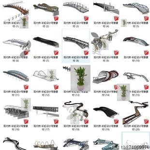 行人天桥异形钢结构湿地公园su廊桥观光栈道su素材玻璃桥梁su模型