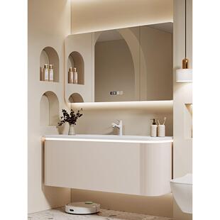 岩板热弯一体盆2025新款圆角橡木浴室柜组合卫浴洗手洗漱台卫生间饰品