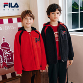 FILA斐乐儿童棉服2026年春新款 男童仿羊羔绒连帽外套新年款 拜年服