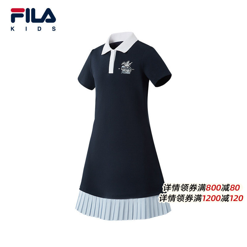 FILA斐乐儿童童装连衣裙2026年夏季新款女中大童短袖翻领休闲短裙
