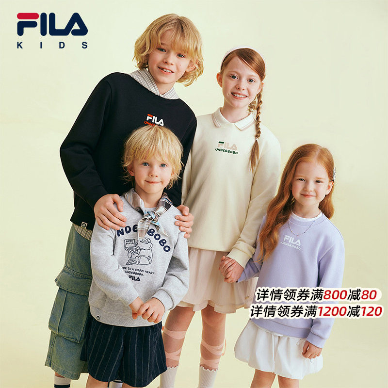 FILA斐乐儿童童装卫衣2026秋季新款男女小童针织圆领休闲风套头衫