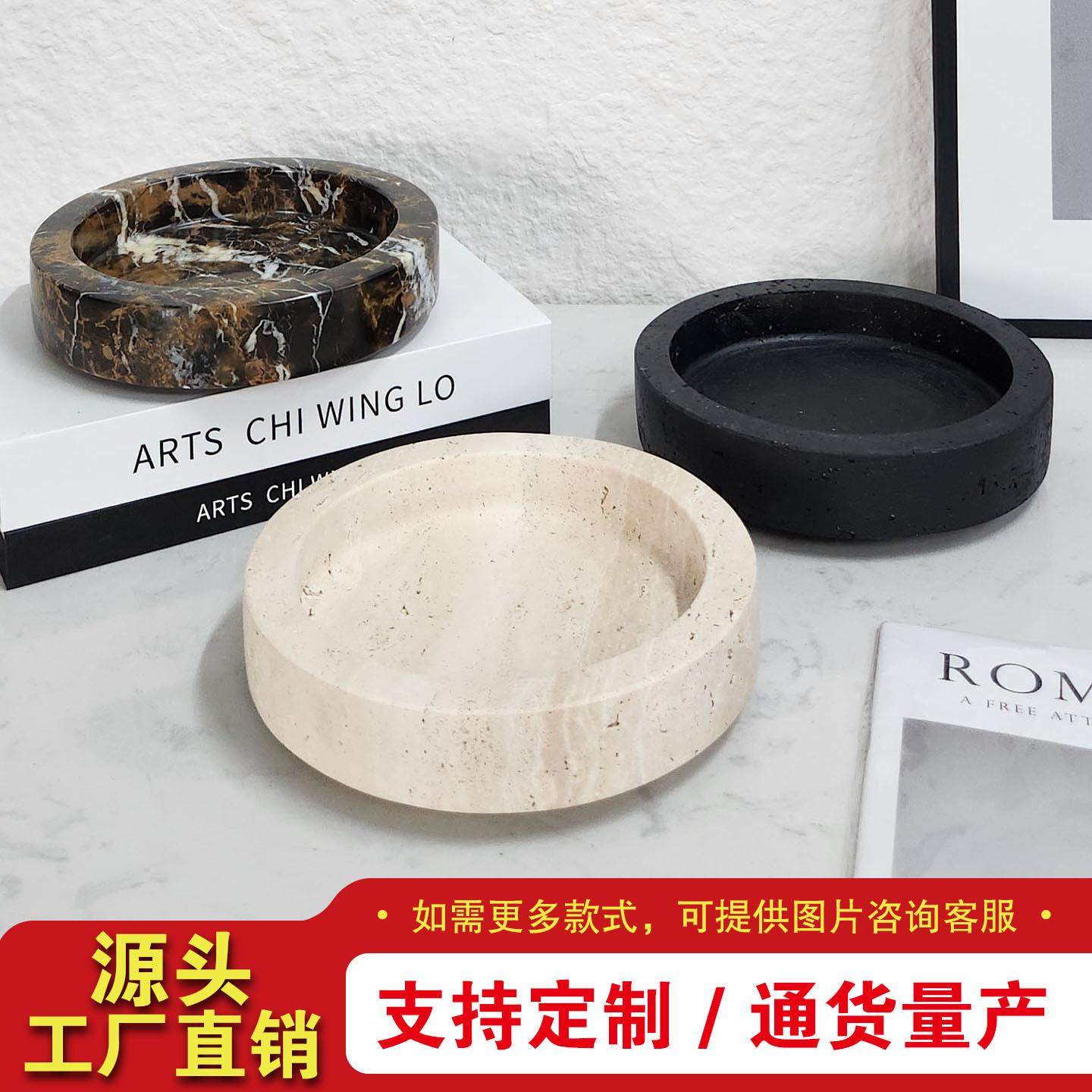 轻奢风天然大理石绿植花盆售楼部茶几植物花器软装家居置物摆件