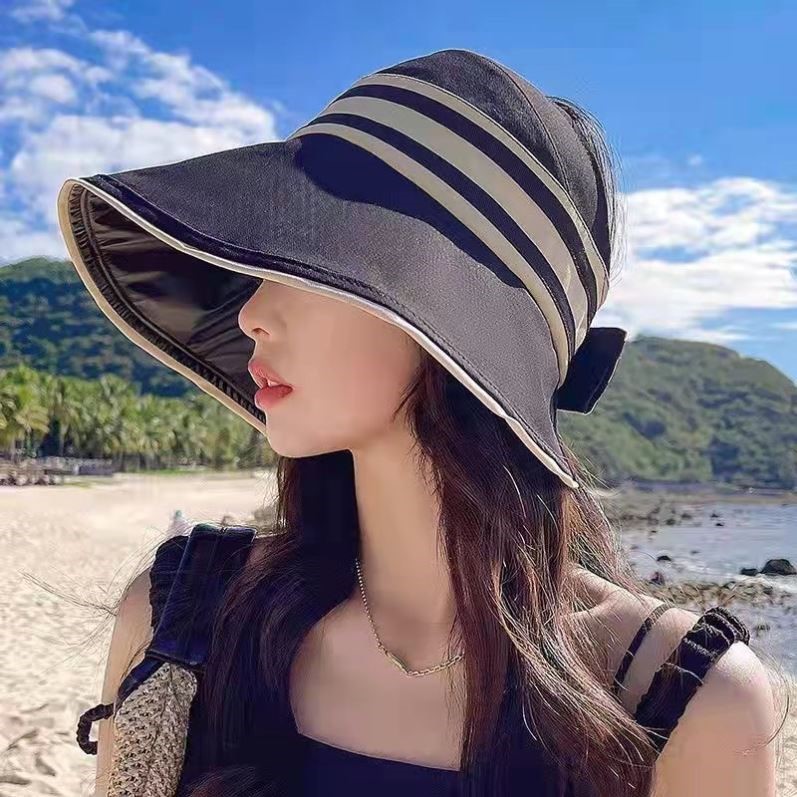 日本黑胶空顶帽可折叠夏季遮阳帽子女士韩版沙滩防晒帽休闲太阳帽