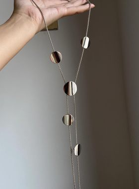 欧美银色流苏抽拉毛衣链