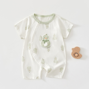 婴儿衣服夏季薄款新生儿a类纯棉哈衣爬爬服满月宝宝短袖连体衣夏