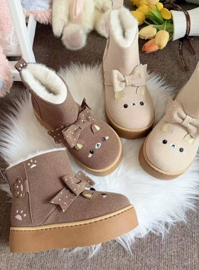 焦糖布叮Lolita原创【冬日小熊】平底可爱雪地靴棉靴棉鞋lo靴现货
