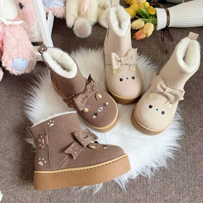 焦糖布叮Lolita原创【冬日小熊】平底可爱雪地靴棉靴棉鞋lo靴现货