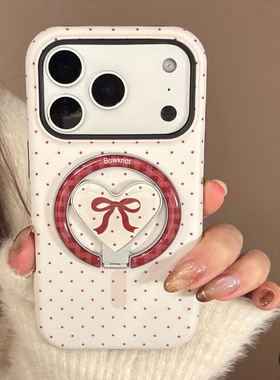 适用苹果17promax复古红色波点手机壳17Pro酒红色蝴蝶结iPhone16日韩风Max高级感15PM磁吸爱心支架14不撞壳女