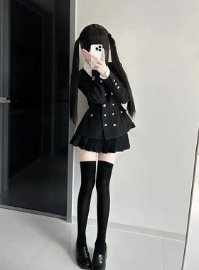 HTCU 艾米丽 复古非正式学院风休闲西装收腰衬衫外套JK制服套装裙