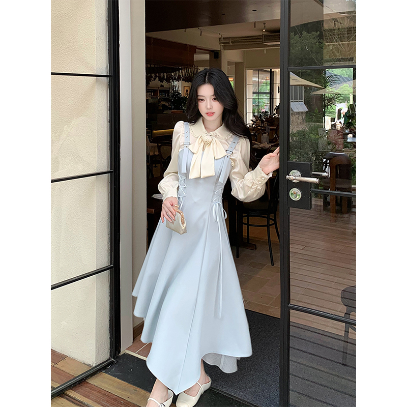 法式气质娃娃领缎面长袖衬衫早秋