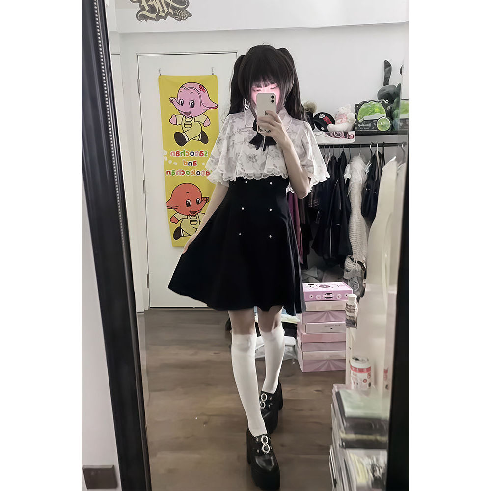 蕾服亚文化rojita斗篷连衣裙套装日系复古收腰两件套短裙装小个子