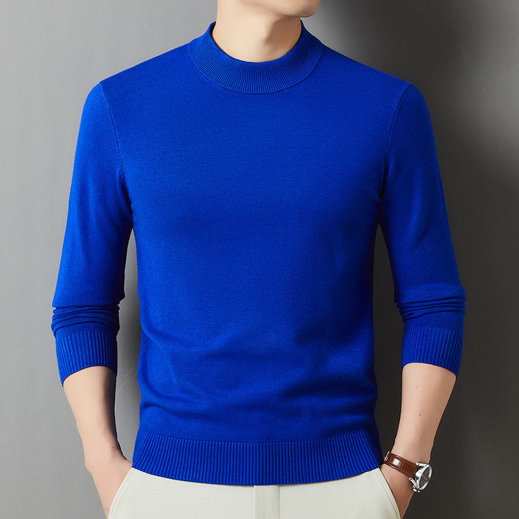 秋冬季新品男装羊毛衫中年男士打底针织衫半高圆领加厚爸爸装毛衣