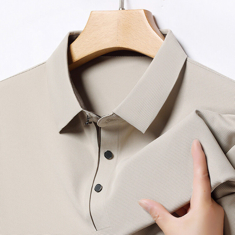 桑蚕丝长袖T恤男士秋季商务休闲冰丝翻领体恤衫真丝中老年Polo衫