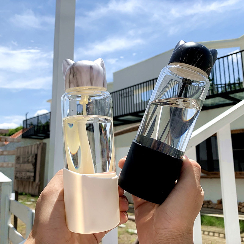 艾可思创意卡通闪电狐高硼硅玻璃杯韩版可爱潮流男女学生随手水杯