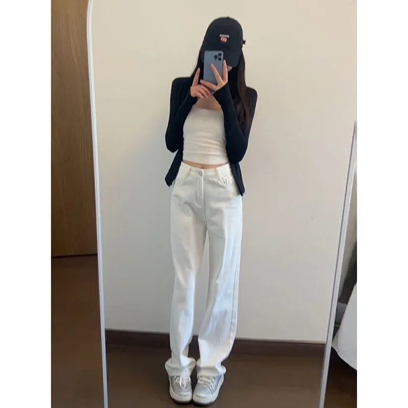 白色垂感牛仔裤直筒修身美式vibe风裤子女2026春夏款高腰微喇裤